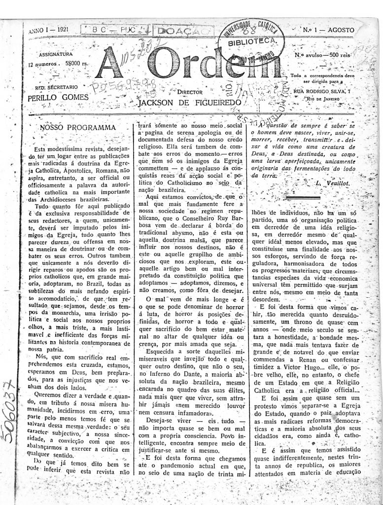 Revista A Ordem - Nº 1 - Agosto de 1922