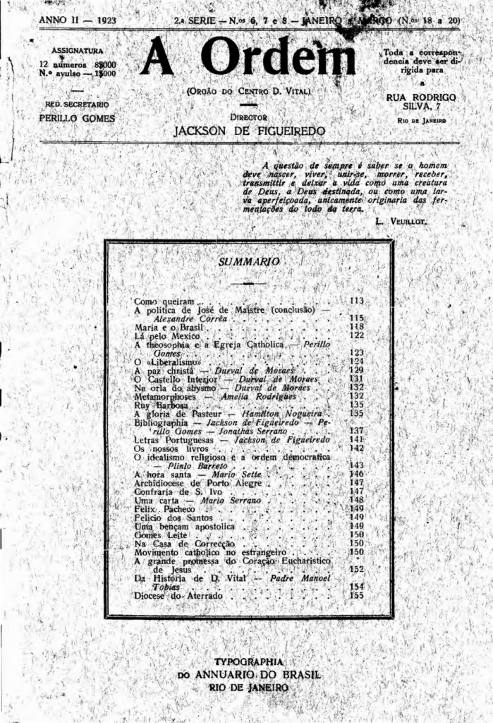 Nº 18, 19 e 20 - Janeiro a Março de 1923 - Centro Dom Vital