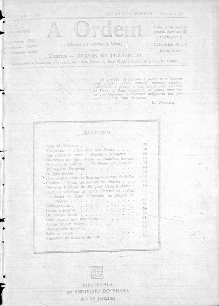 Nº 27 e 28 - Outubro e Novembro de 1923 - Centro Dom Vital