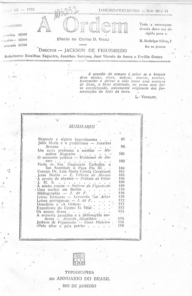 Nº 30 e 31 - Janeiro e Fevereiro de 1924 - Centro Dom Vital