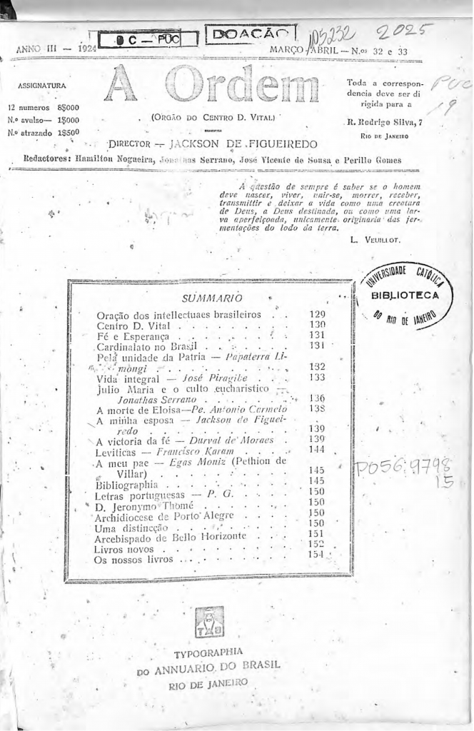 Nº 32 e 33 - Março e Abril de 1924 - Centro Dom Vital