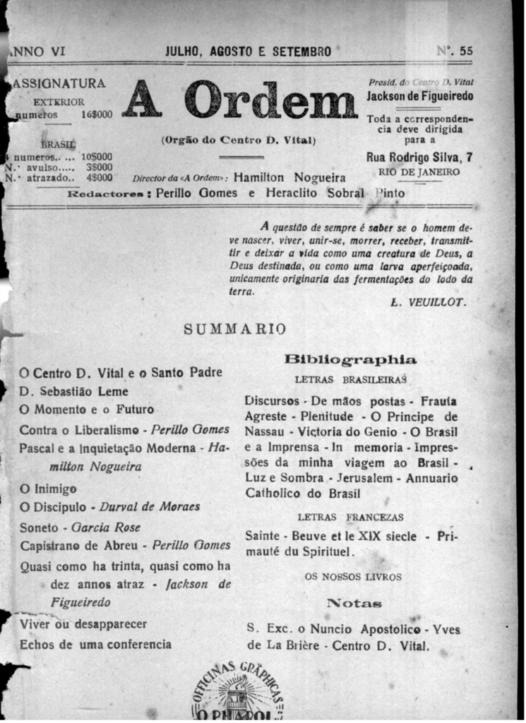 Nº 55 - Julho, Agosto e Setembro de 1927 - Centro Dom Vital