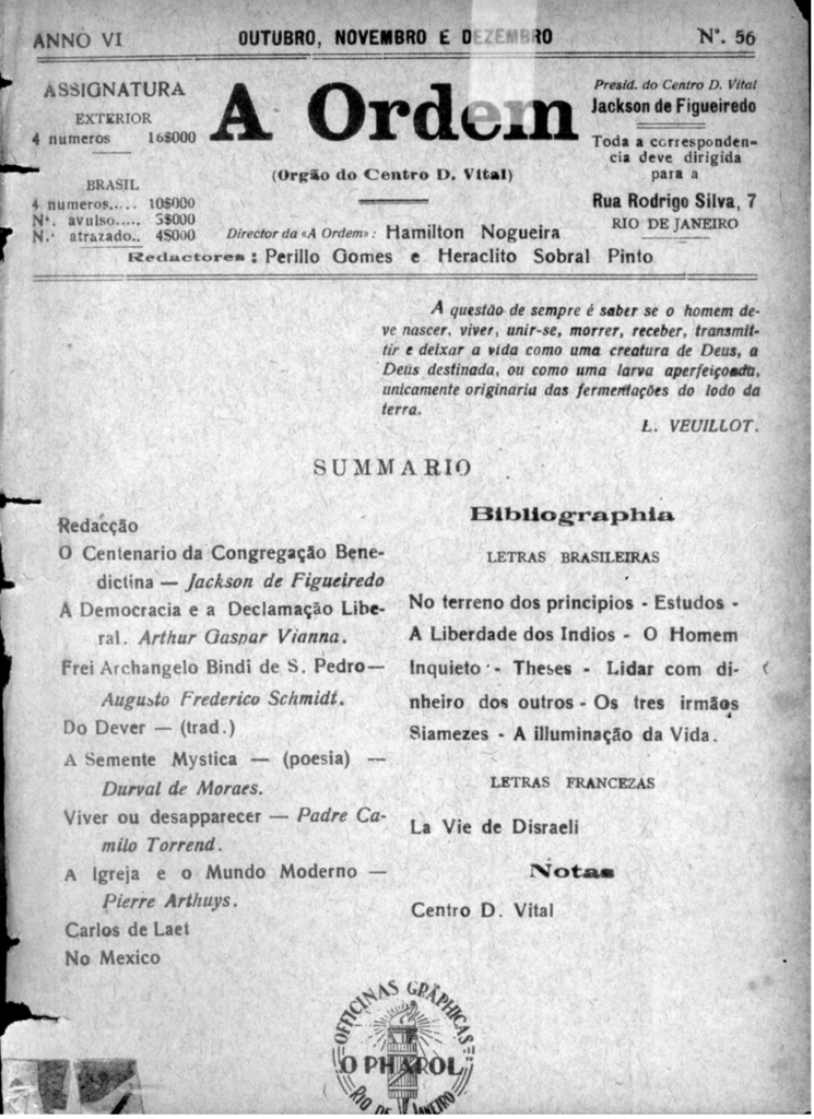 Nº 56 - Outubro, Novembro e Dezembro de 1927 - Centro Dom Vital