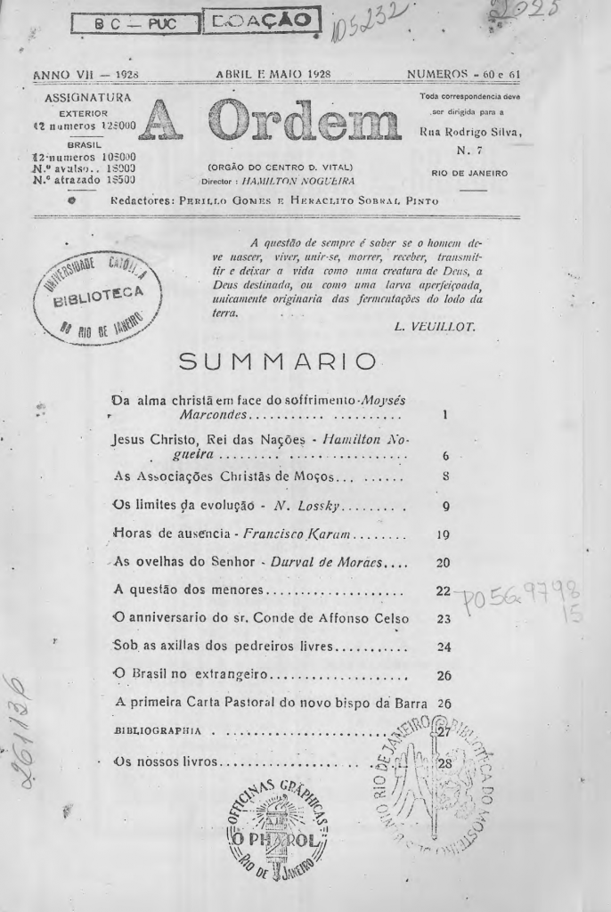 Nº 60 e 61 - Abril e Maio de 1928 - Centro Dom Vital