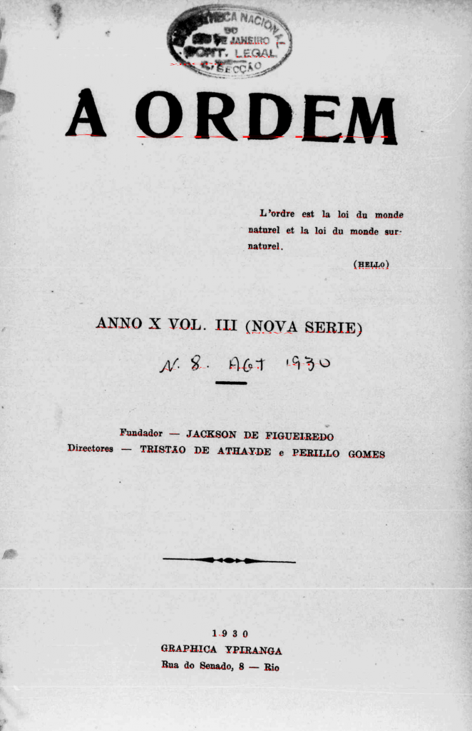 Nova Série Nº 8: Agosto de 1930 - Centro Dom Vital