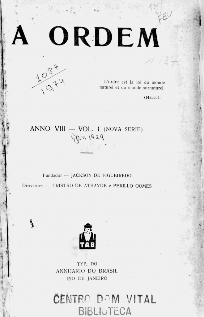 Edições 1 e 2: Março a Maio de 1929 - Centro Dom Vital