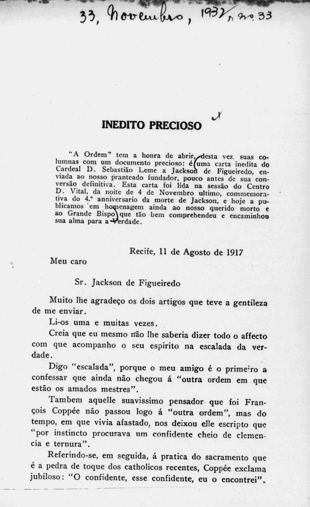 Nova Série Nº 33: Novembro de 1932 - Centro Dom Vital