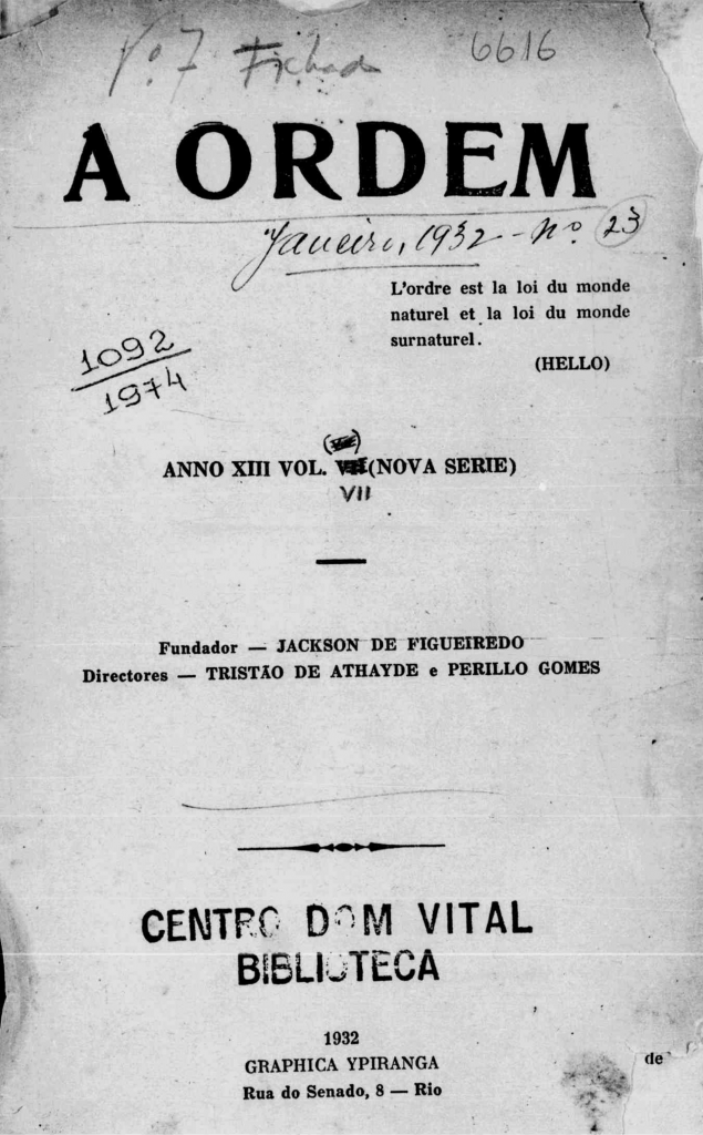 Nova Série Nº 23: Janeiro de 1932 - Centro Dom Vital