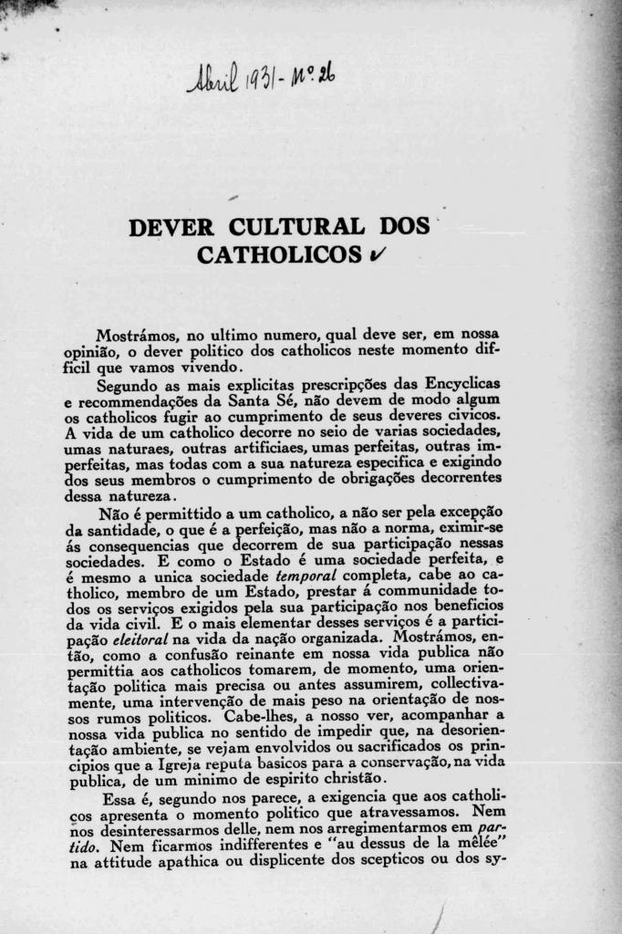 Nova Série Nº 26: Abril de 1932 - Centro Dom Vital