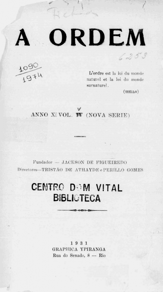 Nova Série Nº 11 a 16: Janeiro a Junho de 1931 - Centro Dom Vital