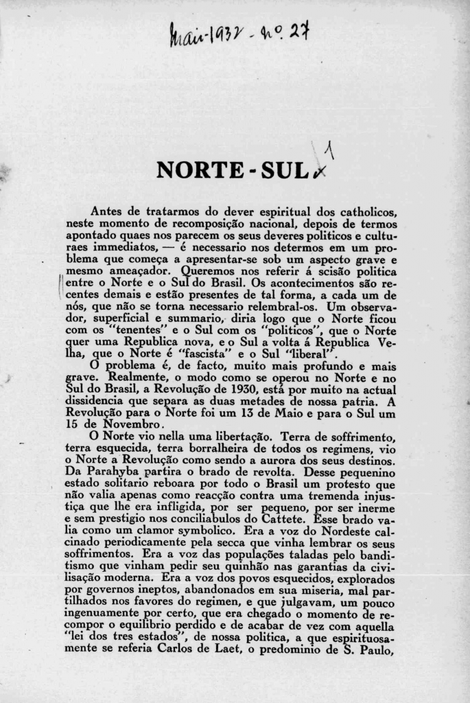 Nova Série Nº 27: Maio de 1932 - Centro Dom Vital