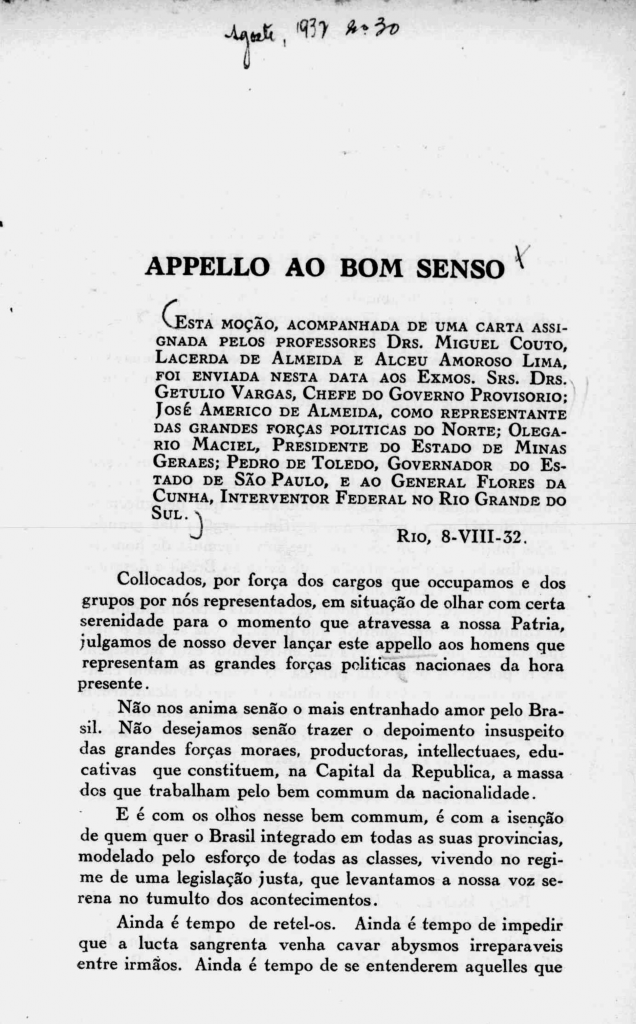 Nova Série Nº 30: Agosto de 1932 - Centro Dom Vital