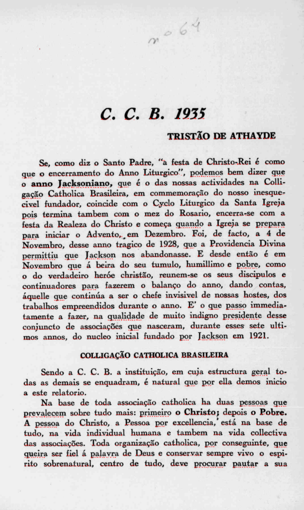 Nova Série Nº 64: Novembro de 1935 Nova Série Nº 64: Novembro de 1935 - Centro Dom Vital